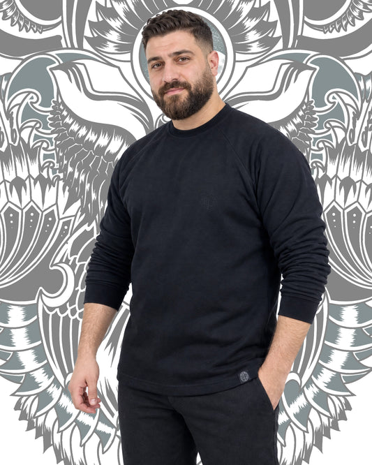 BLACK RAGLAN ROUND SHIRT